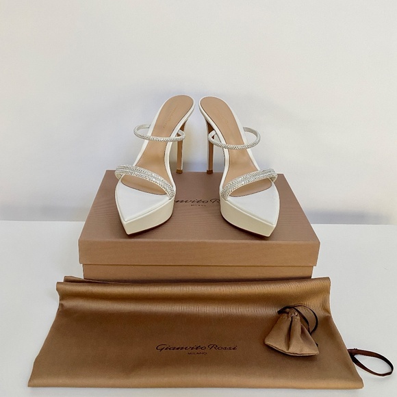 Gianvito Rossi White Cannes Crystal Platform Stiletto Sandals US9.5/IT39.5 - Picture 12 of 16